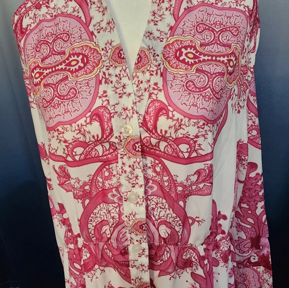 NWOT Ador hot pink and cream paisley button up long sleeved dress - Picture 4 of 6
